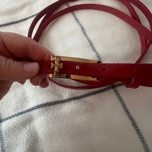 Tory Burch Red Leather Double Belt with Gold Buckle